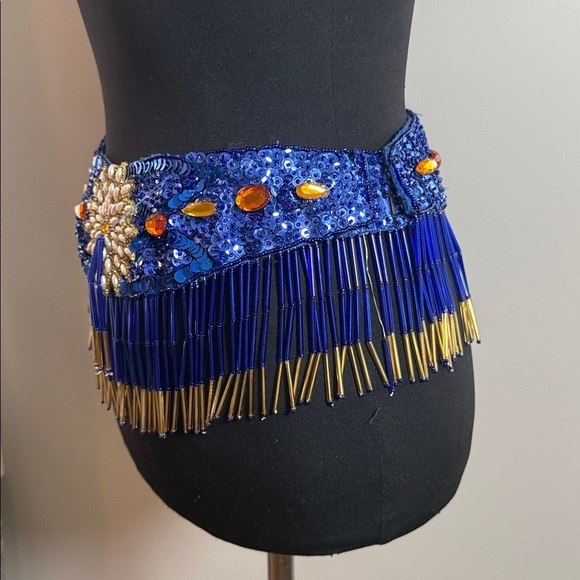 Vintage Beaded & Sequined Cabaret Belly Dance Hip Belt – Cobalt Blue & Gold main image 7